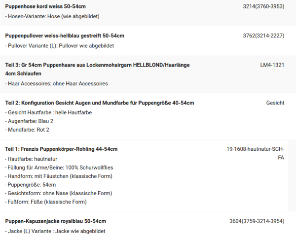 WUNSCHPUPPE für Bestellung 202001226