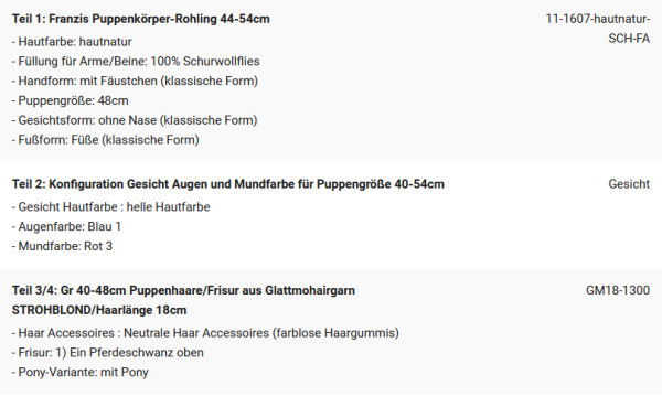 WUNSCHPUPPE für Bestellung 202001247