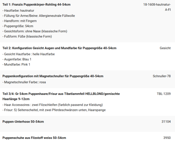 WUNSCHPUPPE für Bestellung 202001303