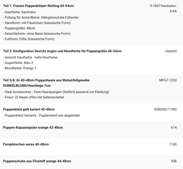 WUNSCHPUPPE für Bestellung 202001327