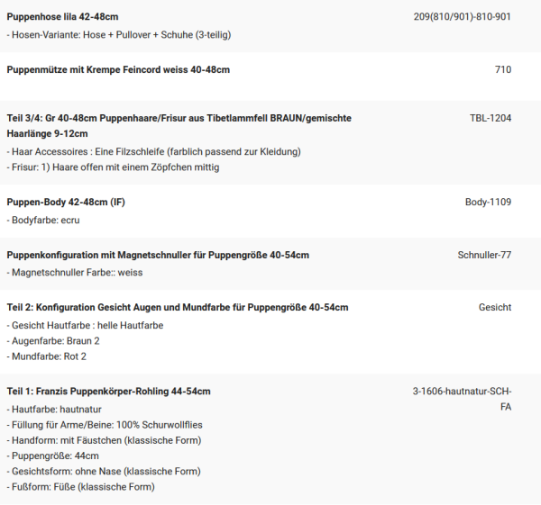 WUNSCHPUPPE für Bestellung 202001356