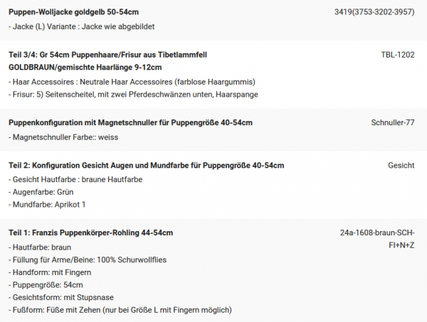 WUNSCHPUPPE für Bestellung 202101517