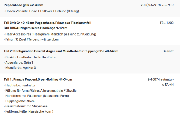 WUNSCHPUPPE für Bestellung 202101591