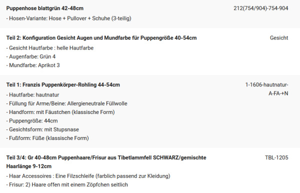WUNSCHPUPPE für Bestellung 202101645