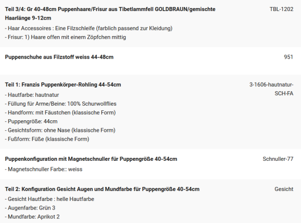 WUNSCHPUPPE für Bestellung 202101670