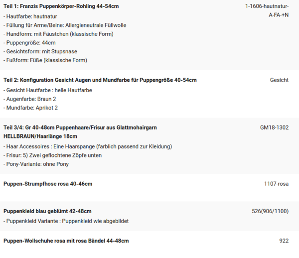 WUNSCHPUPPE für Bestellung 202200071