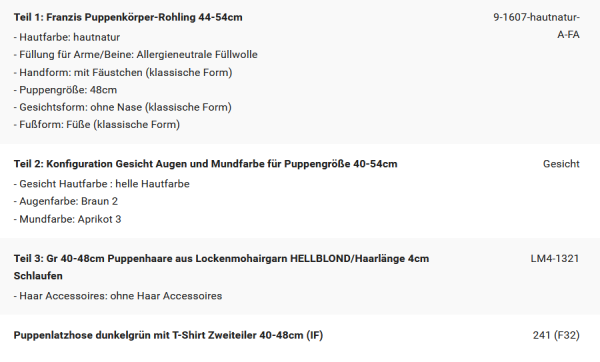 WUNSCHPUPPE für Bestellung 202500287