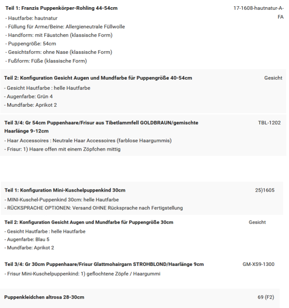 WUNSCHPUPPE für Bestellung 202500359