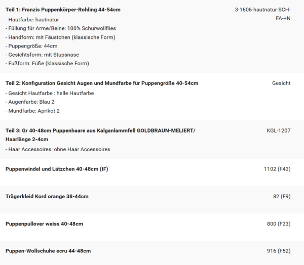 WUNSCHPUPPE für Bestellung 202600100