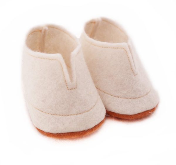 Puppenfilzschuhe weiß-hellbraun 50-54cm