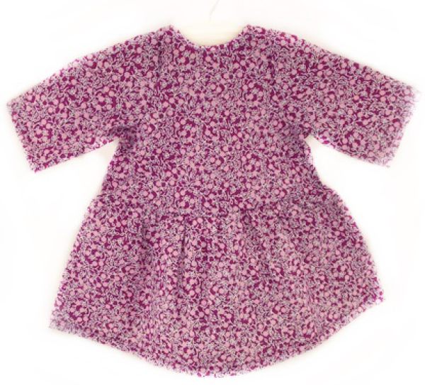 Puppenkleid bordeaux-rosé geblümt 42-48cm