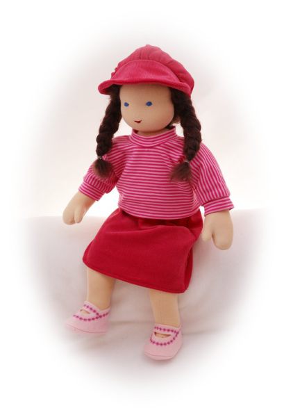 Puppenmütze mit Krempe  Feincord himbeerrot 40-48cm