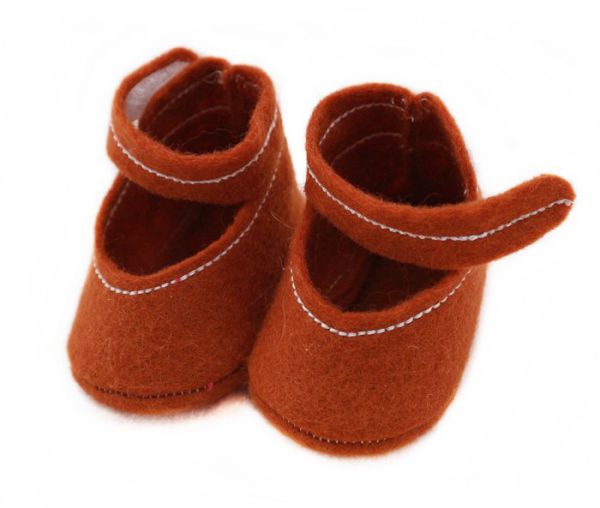 Puppenschuhe aus Filzstoff hellbraun 44-48cm