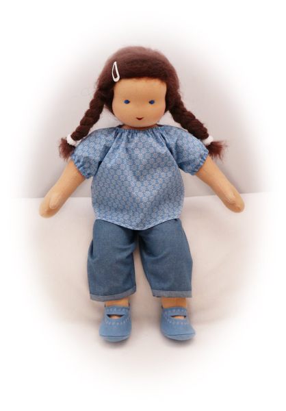 Puppenbluse hellblau geblümt 40-48cm