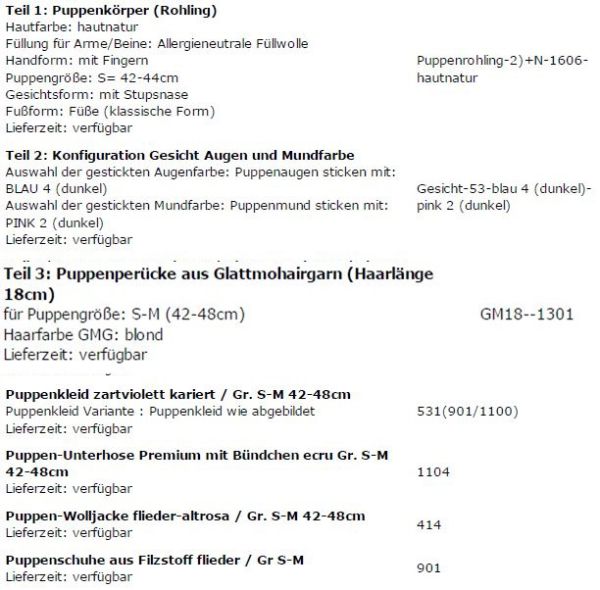 WUNSCHPUPPE für Bestellung 201800489