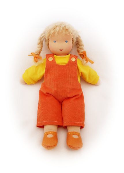 Puppen-Latzhose Kord orange 38-42cm