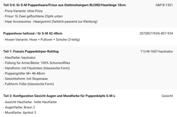 WUNSCHPUPPE für Bestellung 201900511
