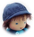 Puppenmütze mit Krempe dunkler Jeans 40-48cm