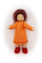 Mutter dunkelbraunhaarig mit lachsfarbenem Kleid /Größe 11cm